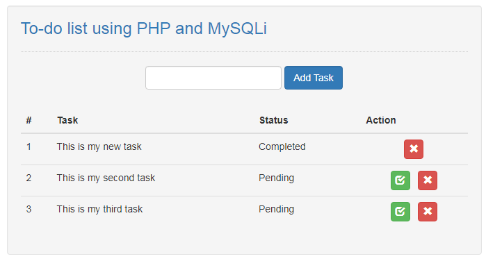 To-do list using PHP and MySQLi